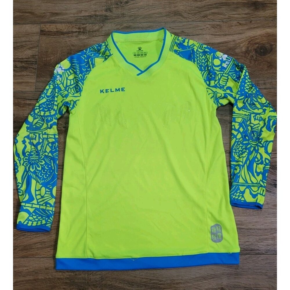 Kelme Soccer Goalie Jersey Youth Size 12 Yellow And Blue Padded Elbows Keeper